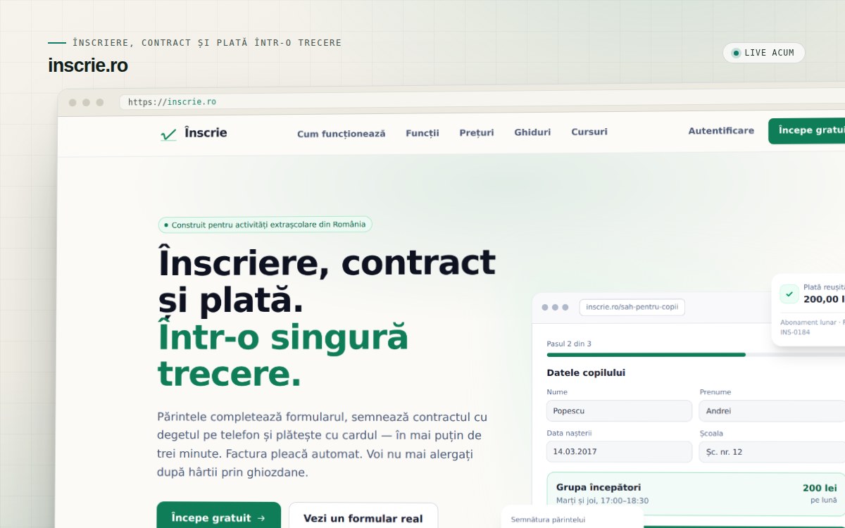 Captură de ecran de pe inscrie.ro